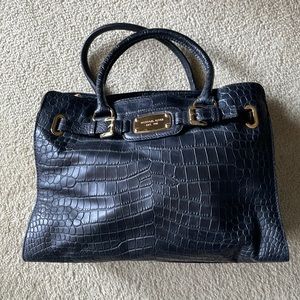 Michael Kors Black Croc Print Leather Hamilton Purse